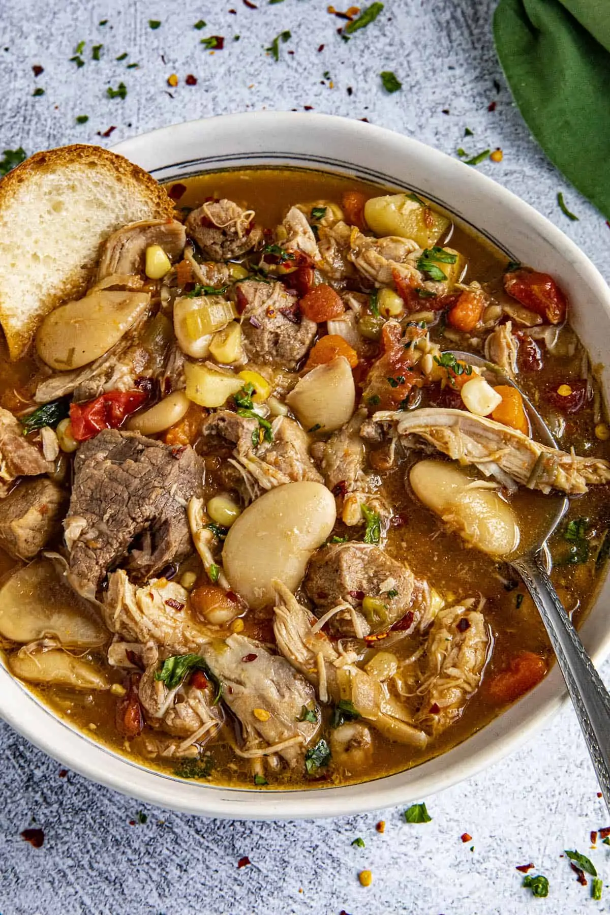 Burgoo served in a big white bowl