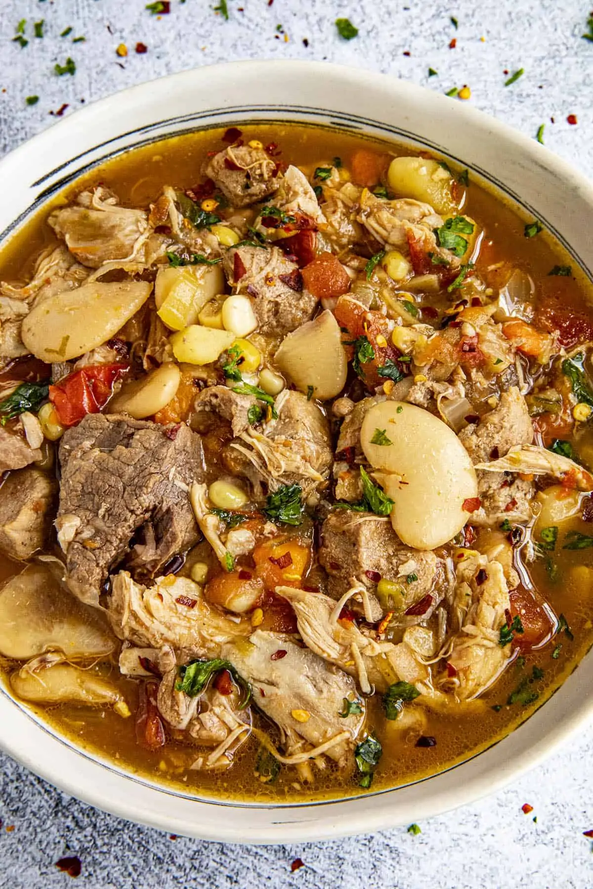 Chunky burgoo stew in a bowl, ready to eat