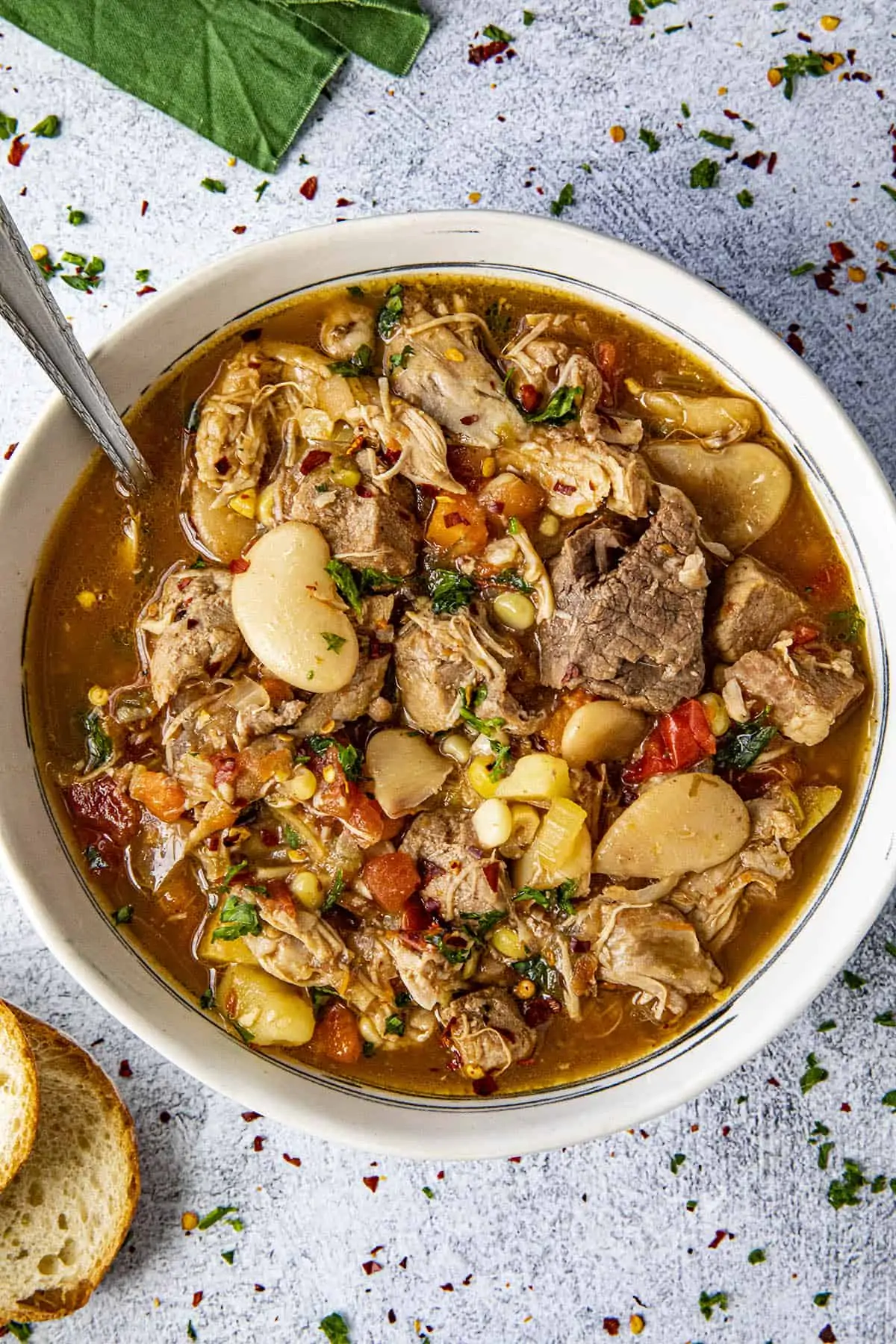 Chunky burgoo stew in a bowl