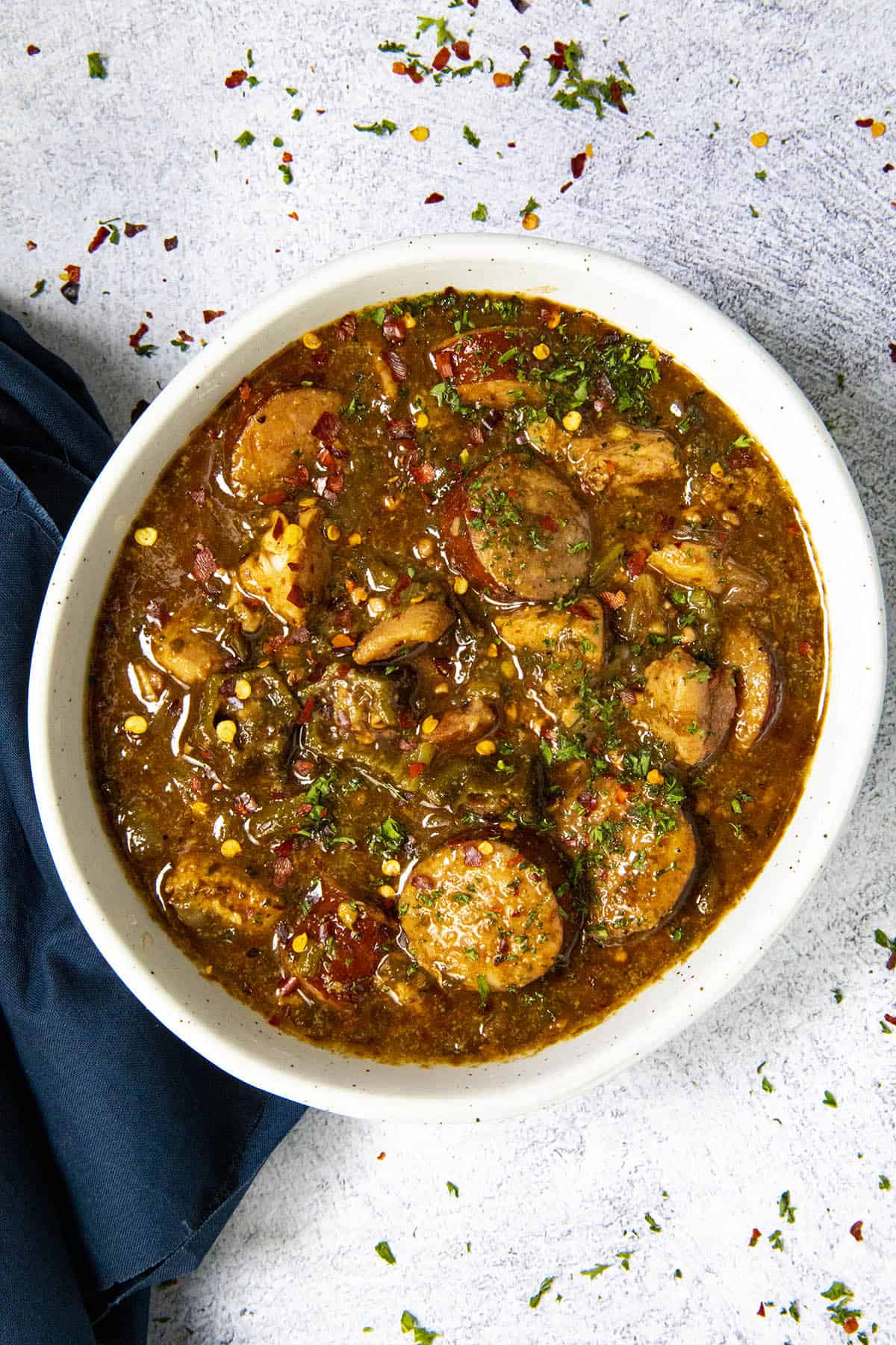 Cajun Chicken and Sausage Gumbo in a bowl