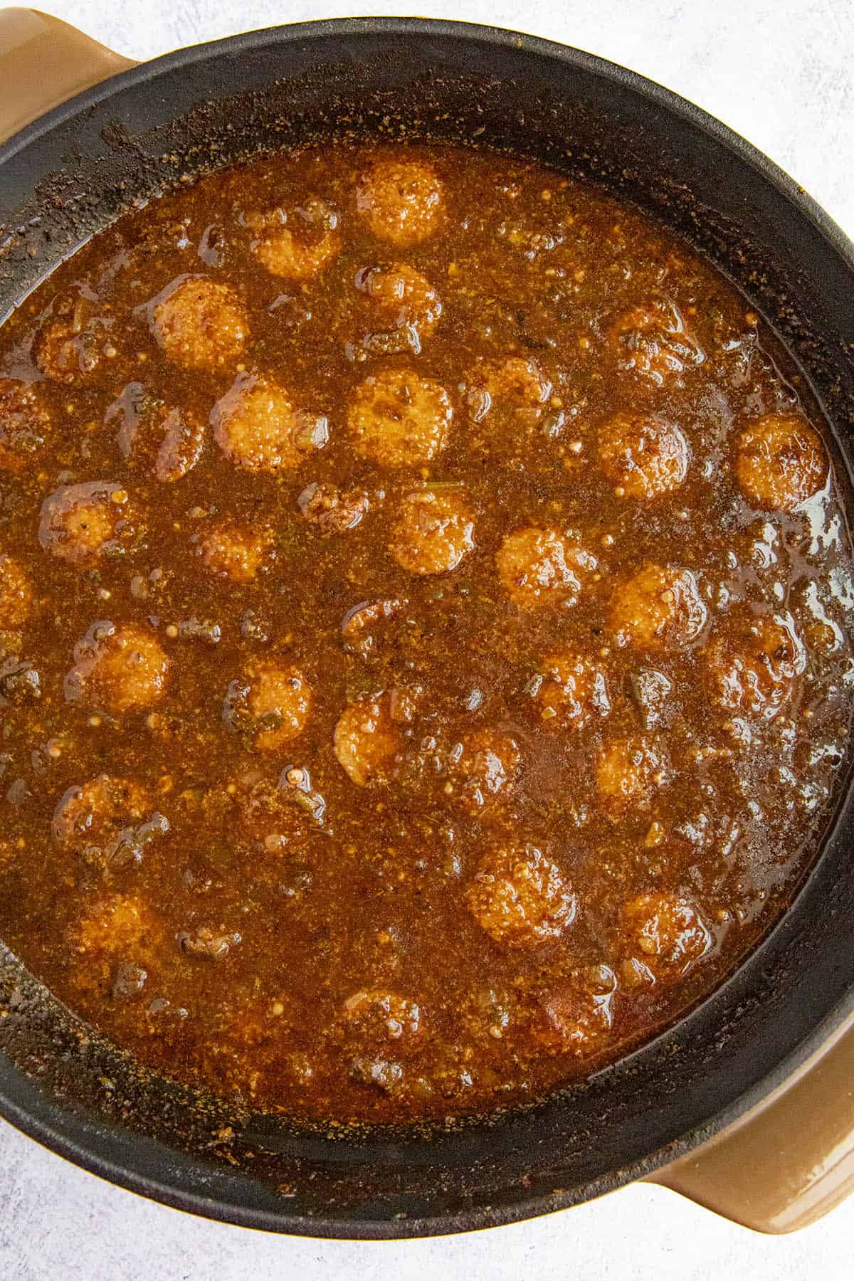 The final simmer of our Cajun Chicken and Sausage Gumbo in a pot