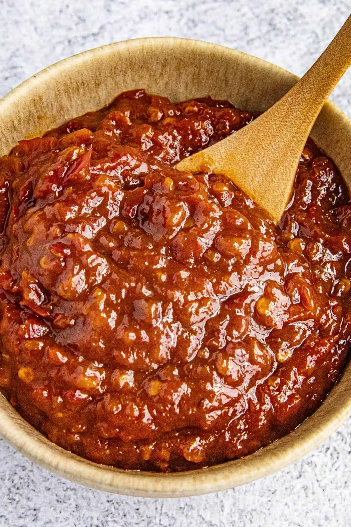 Doubanjiang: Chinese Chili Bean Paste, in a bowl with a spoon