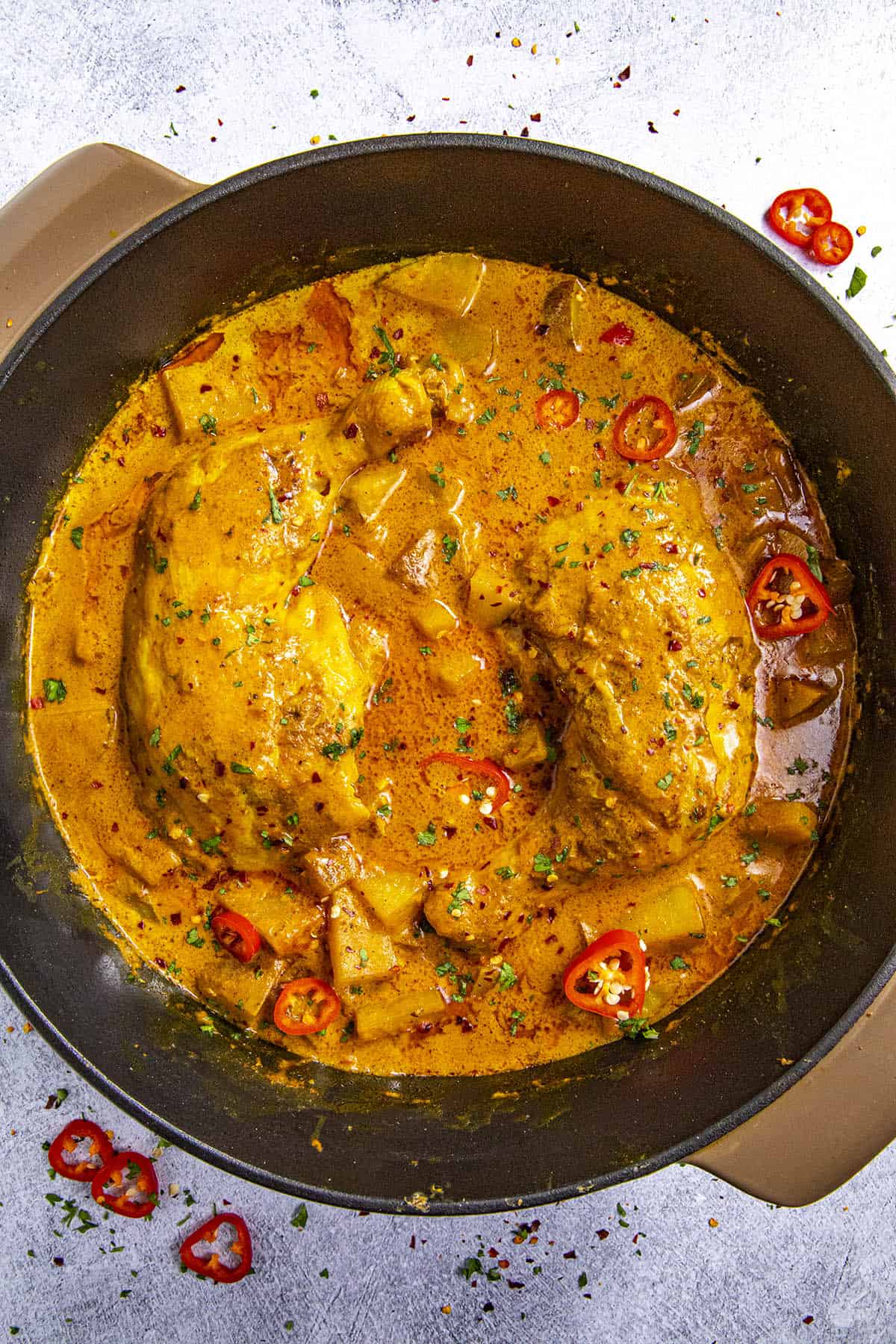Spicy Jamaican Curry Chicken simmering, ready to serve