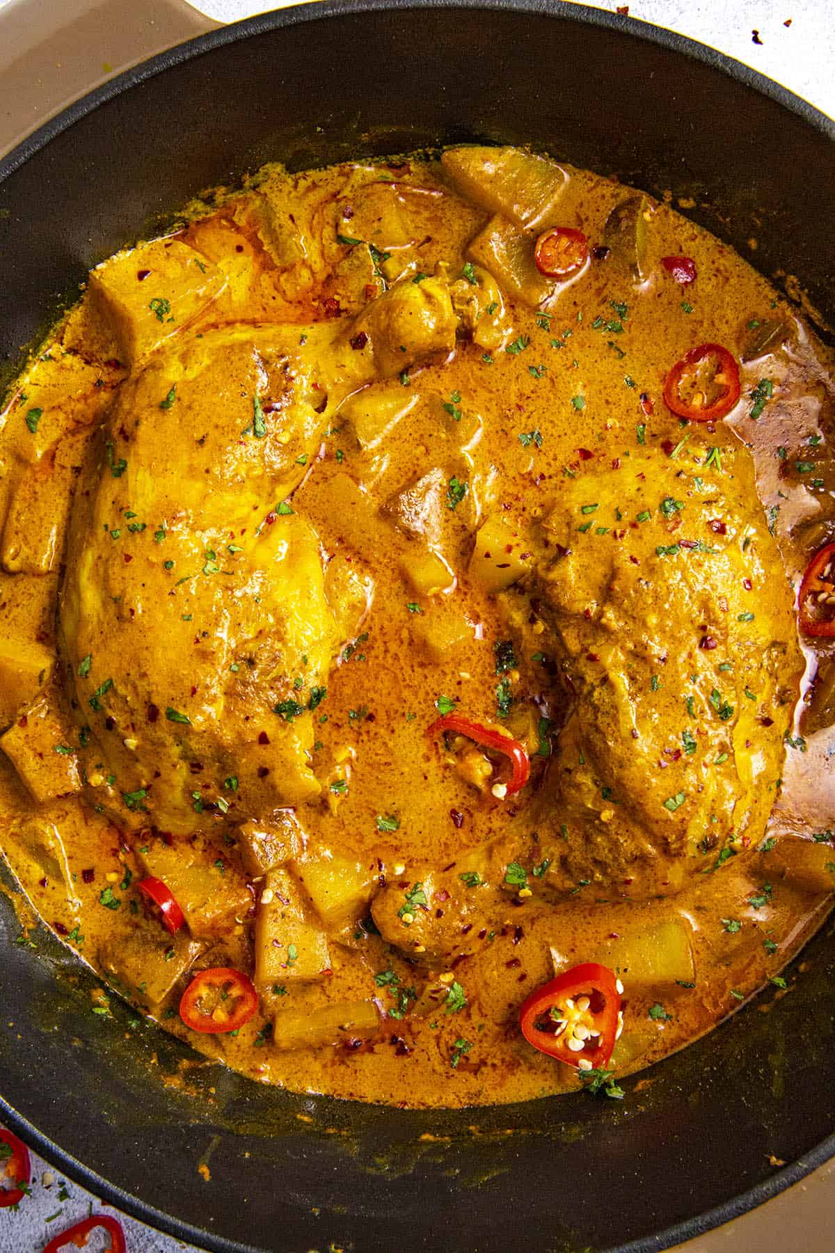 Jamaican Curry Chicken in a pan