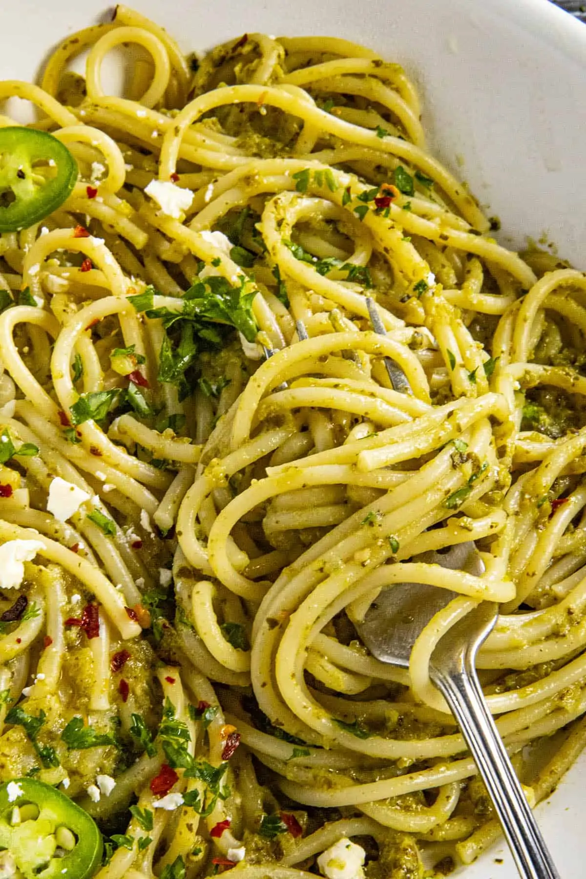 Spaghetti Verde twirled on a fork