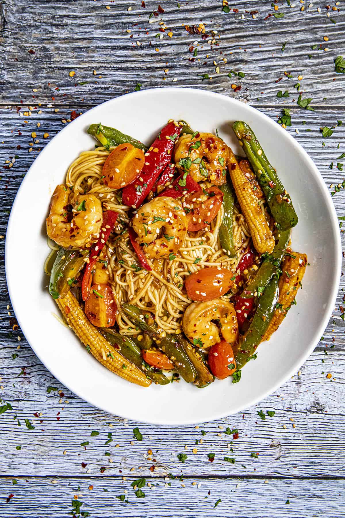 Teriyaki Shrimp Stir Fry in a bowl