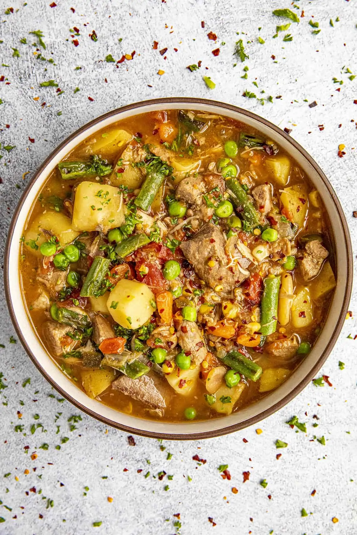 Chunky booyah stew in a bowl