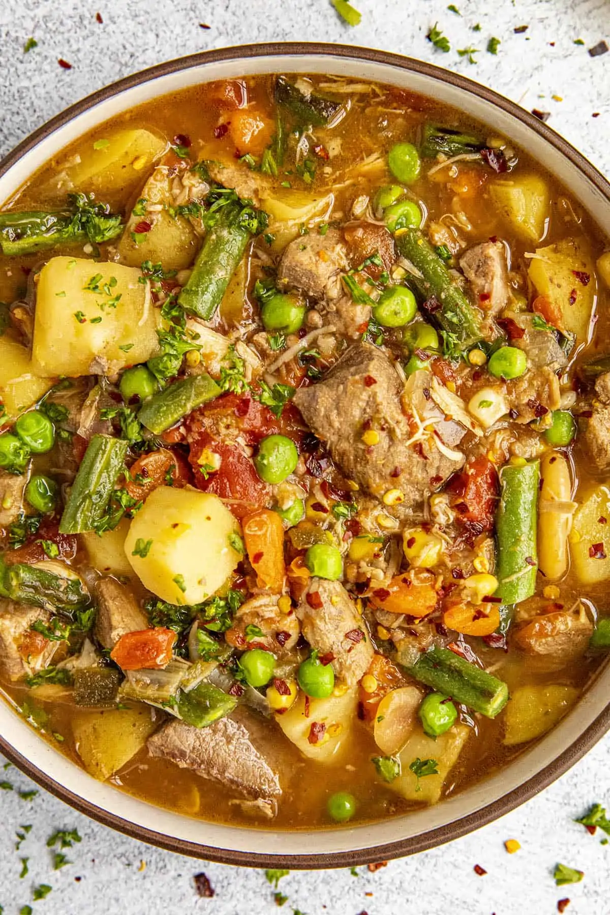 Chunky booyah stew ready to enjoy
