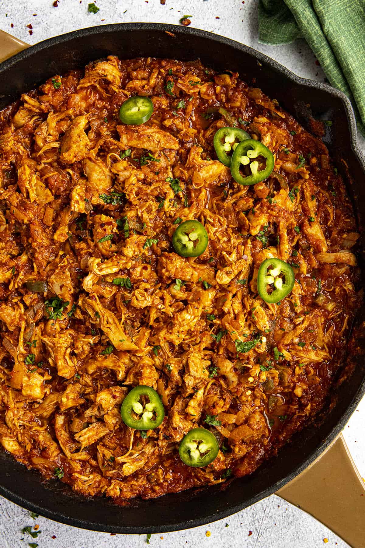 Chicken Tinga (Spicy Chipotle Shredded Chicken) in a pan