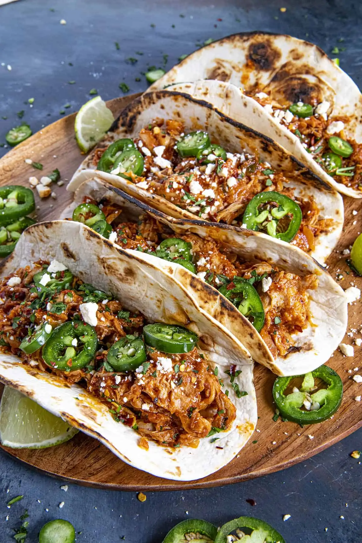 Chicken Tinga Tacos with lots of garnish