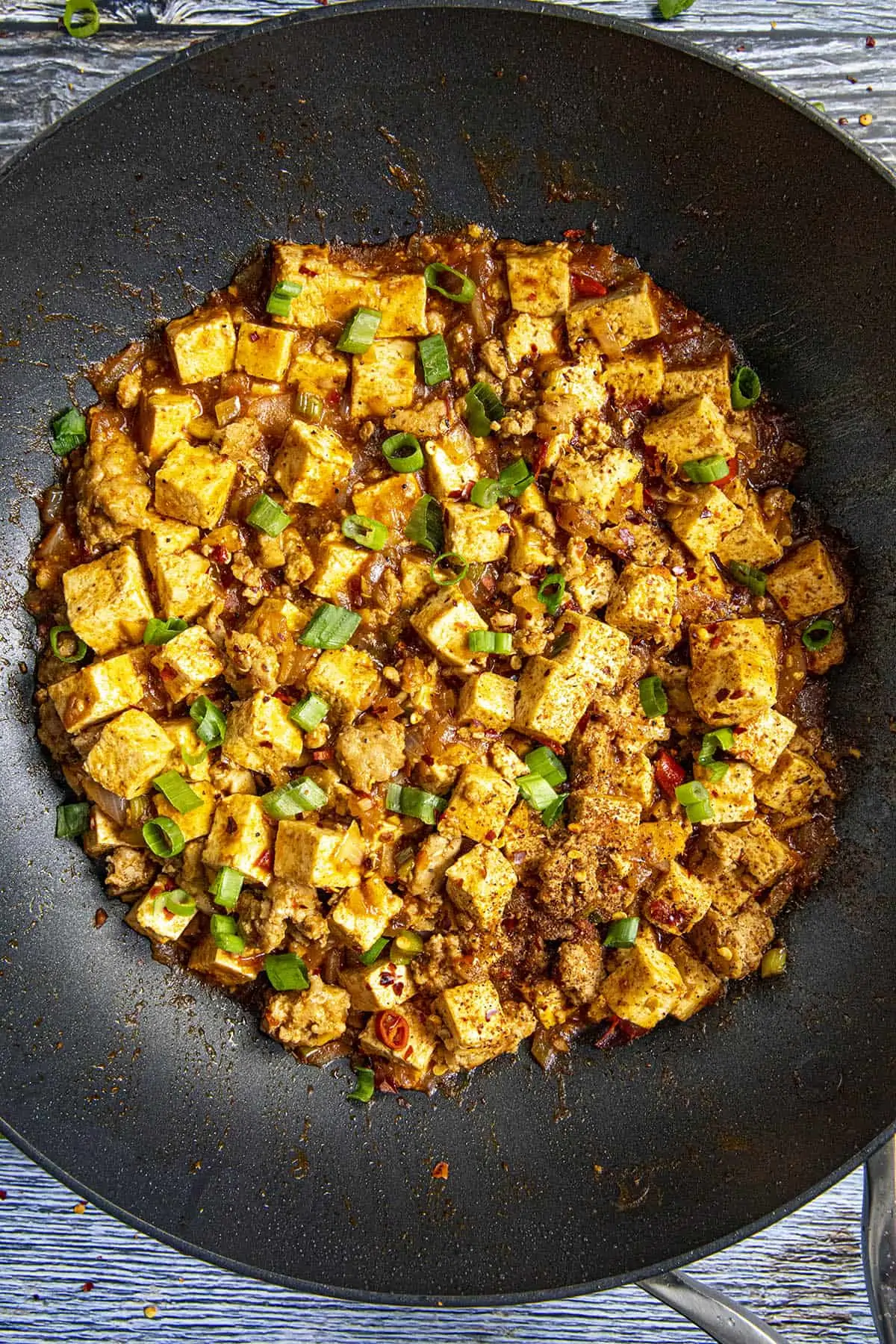 Mapo Tofu in a pan
