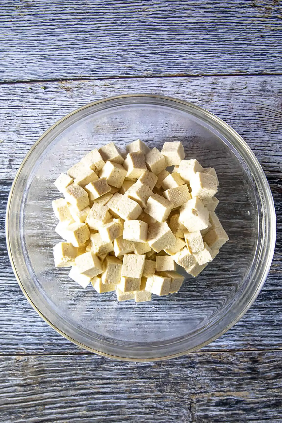 Cubed tofu for making Mapo Tofu