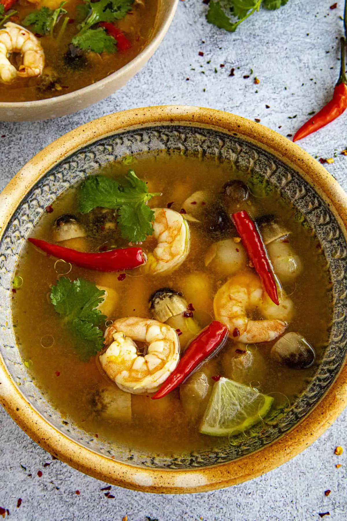 Tom Yum Soup in a bowl, ready to serve