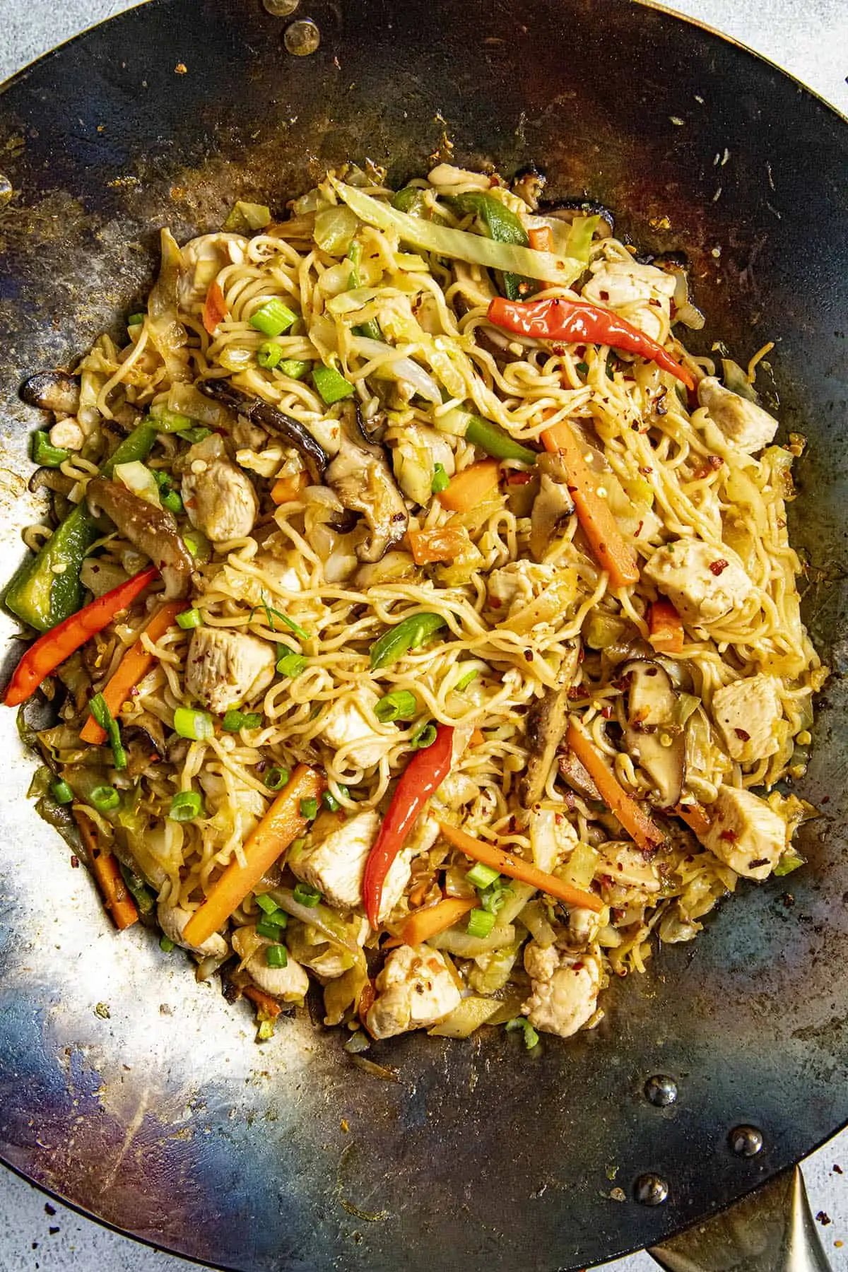 Yakisoba Noodles in a hot wok, ready to serve