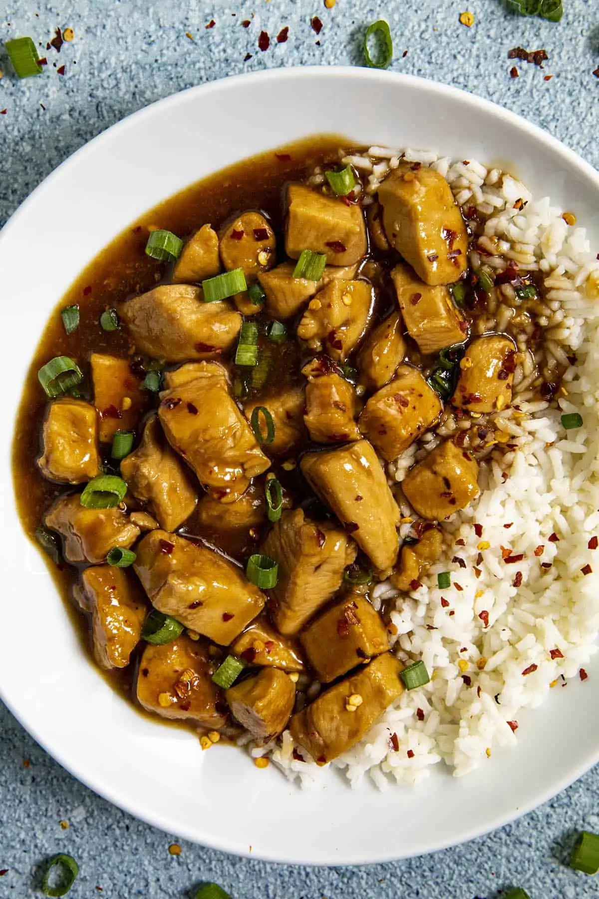 Spicy Bourbon Chicken in a bowl