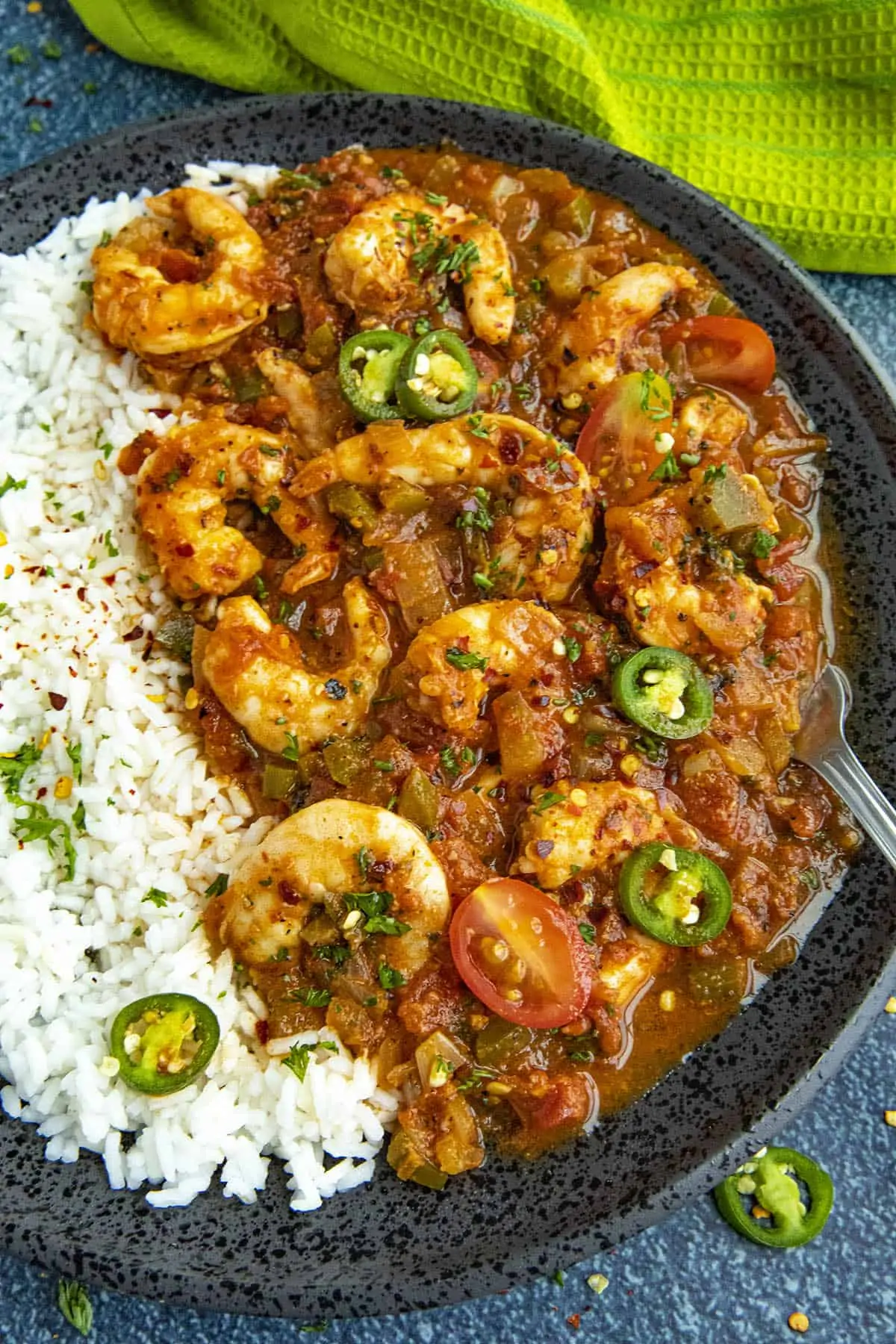 Spicy Cajun Shrimp served in a big skillet