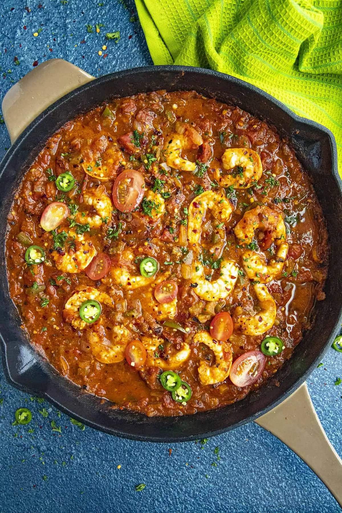 Spicy Cajun Shrimp served in a skillet