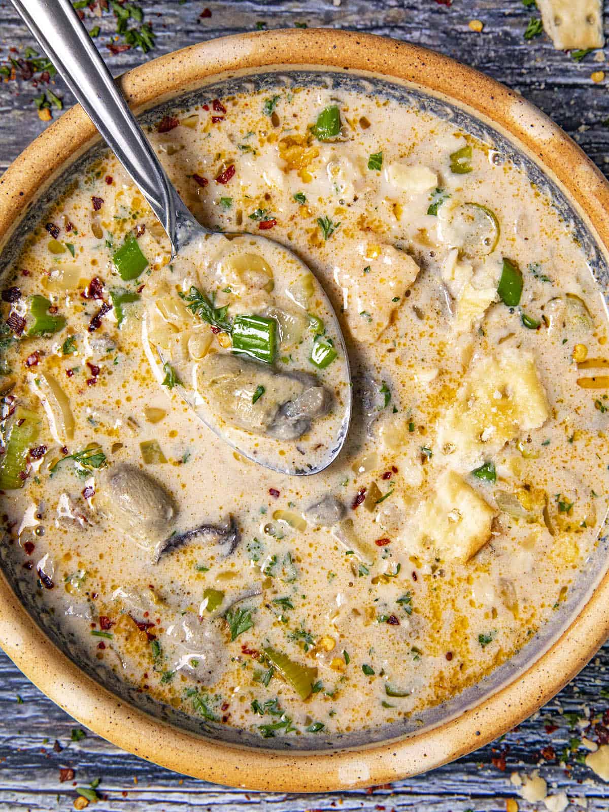 Hot Oyster Stew in a bowl, ready to enjoy