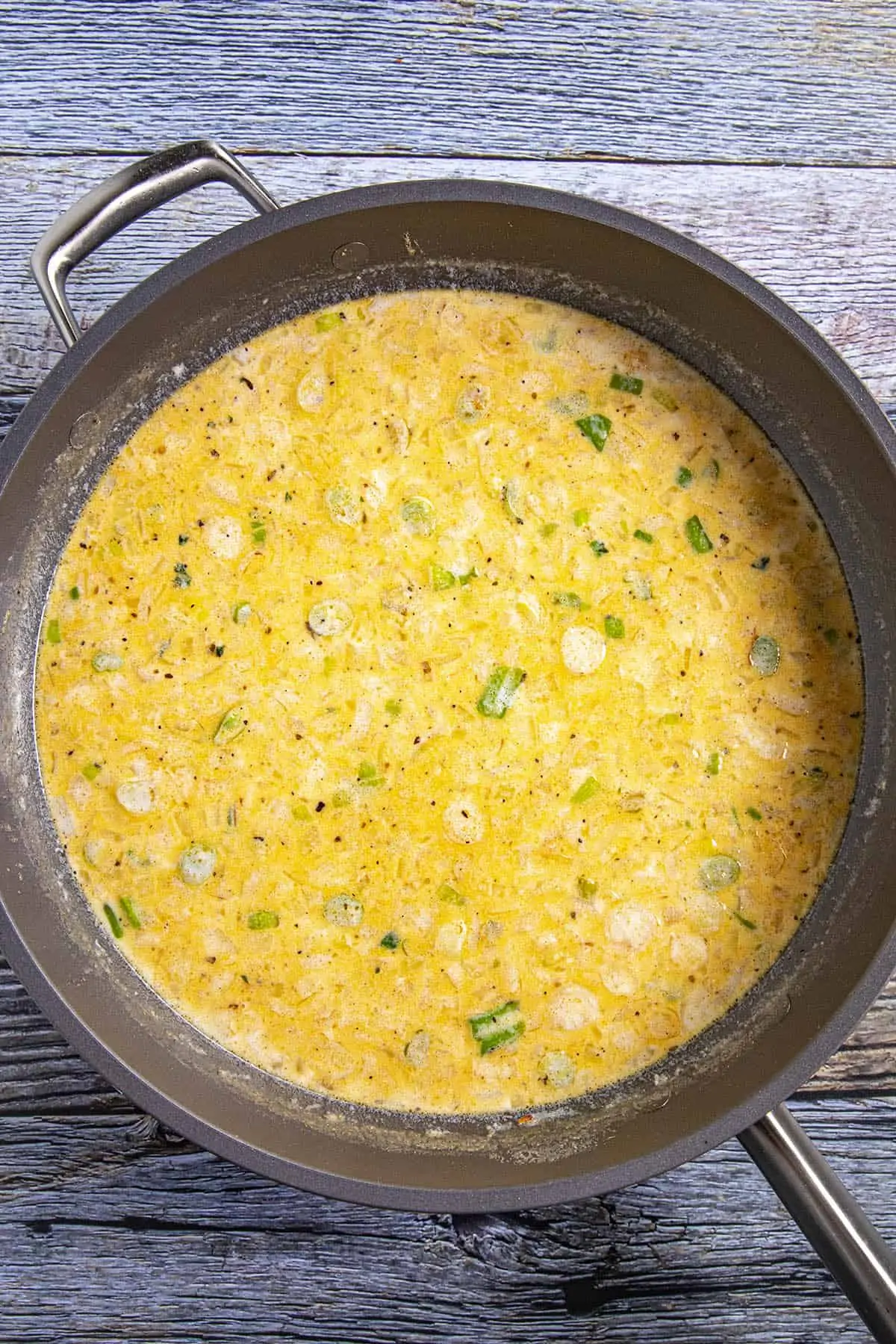 Thickening the Oyster Stew in the pan