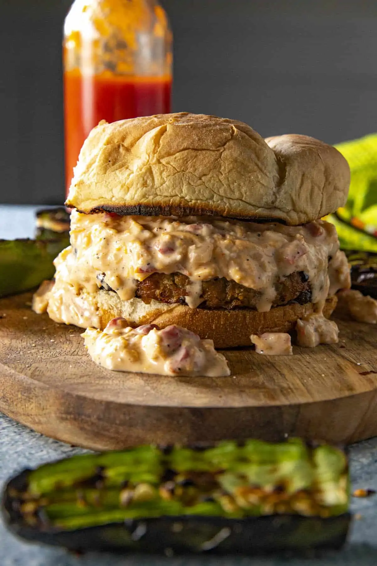 Pimento Cheese Burger on a platter