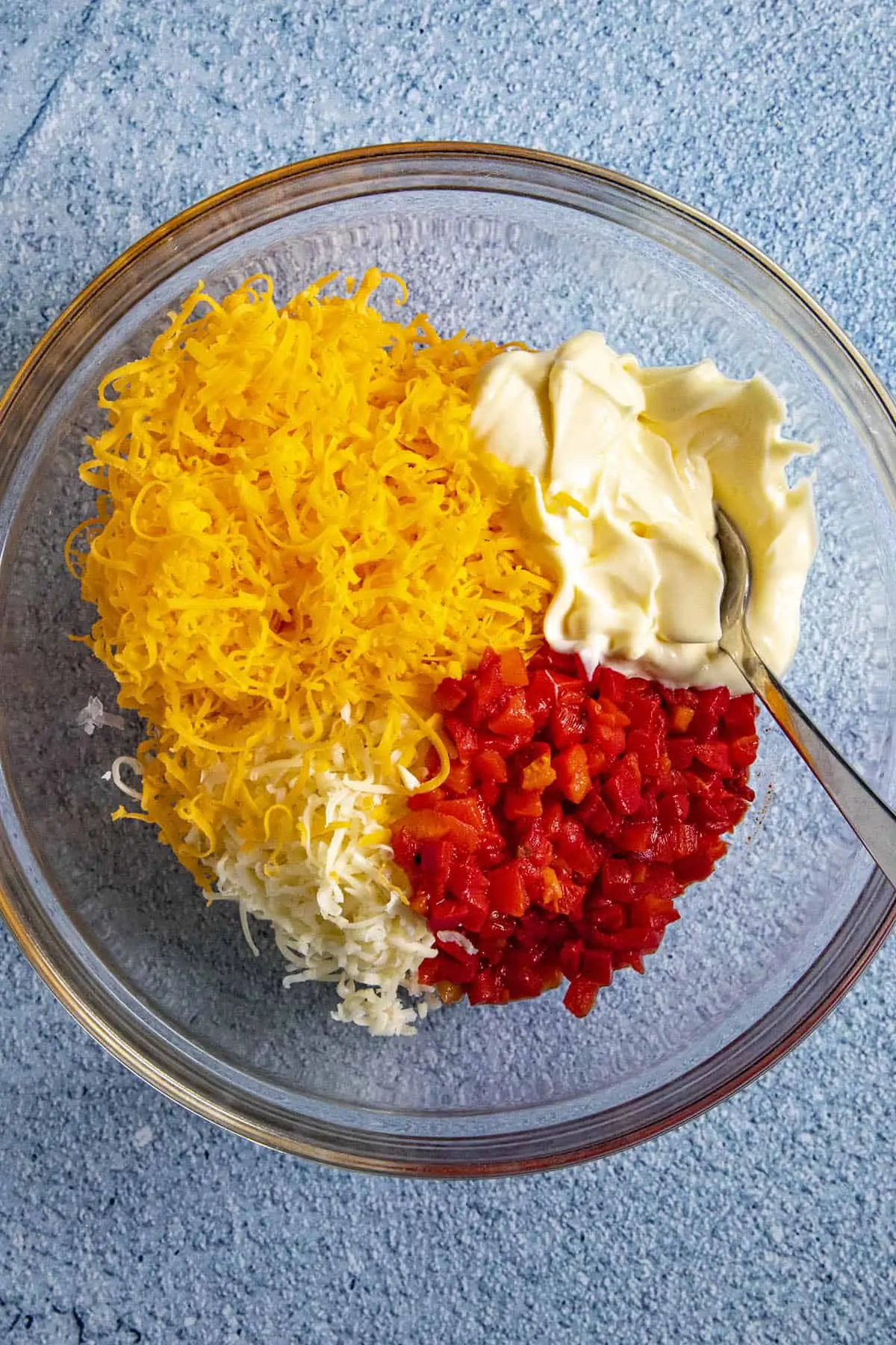 Pimento Cheese ingredients in a mixing bowl