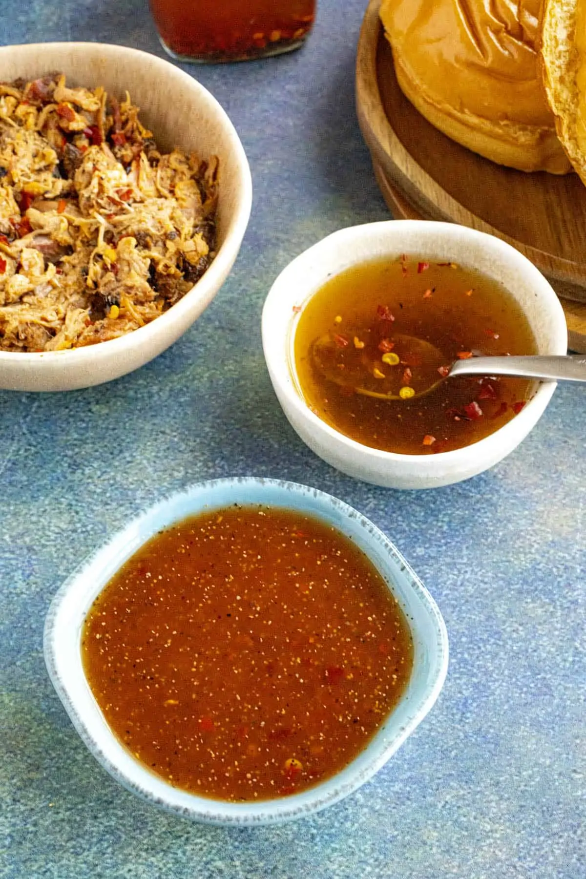 Both Eastern and Western Carolina Vinegar BBQ Sauces.