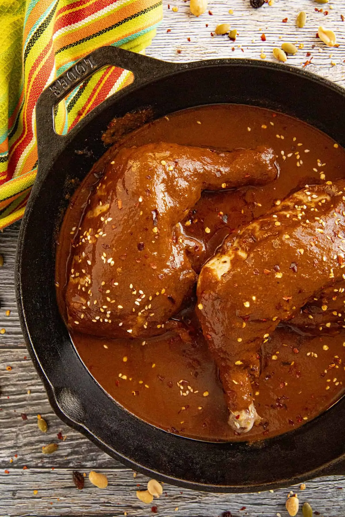 Chicken Mole in a hot pan.