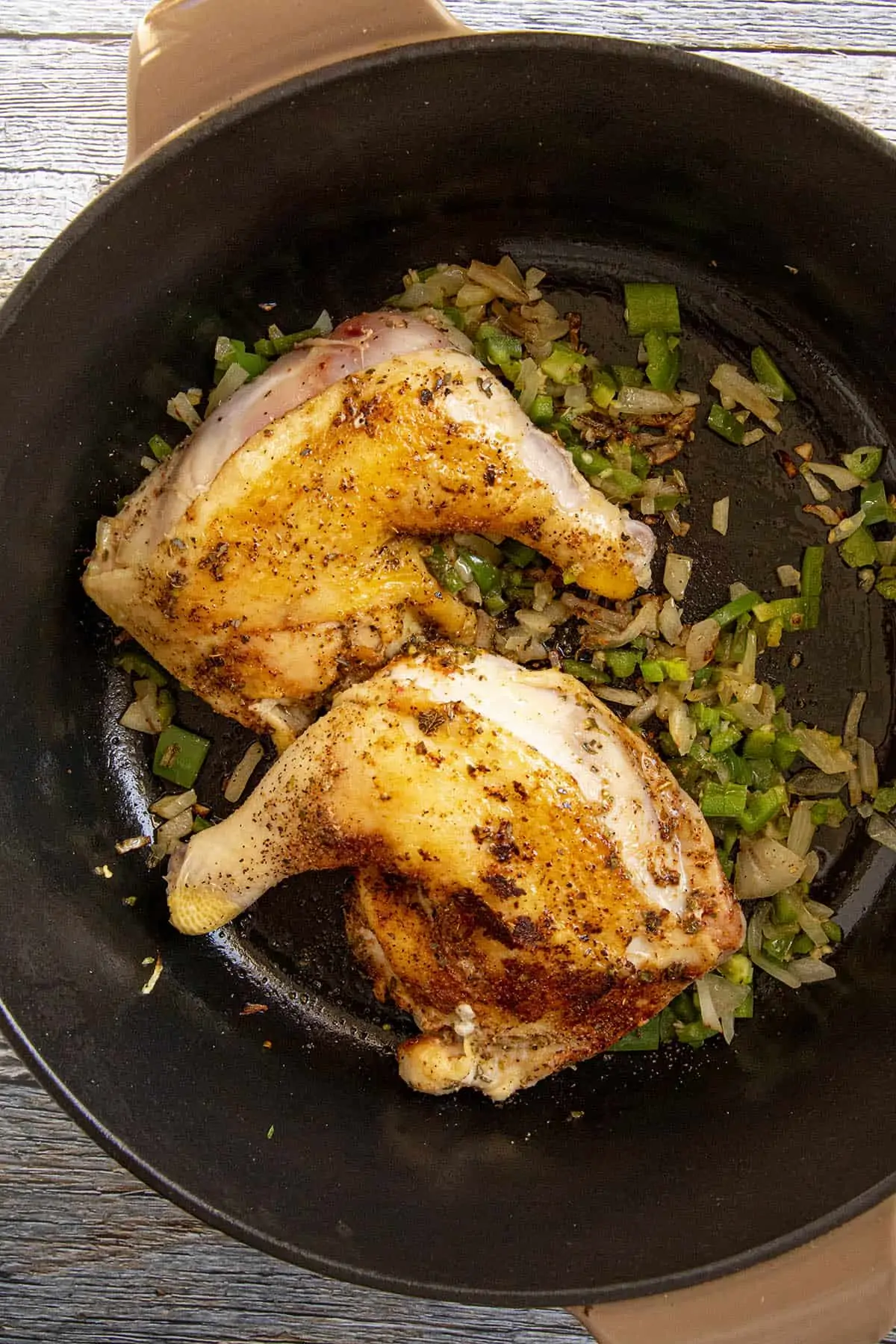 Seared chicken to make chicken mole.