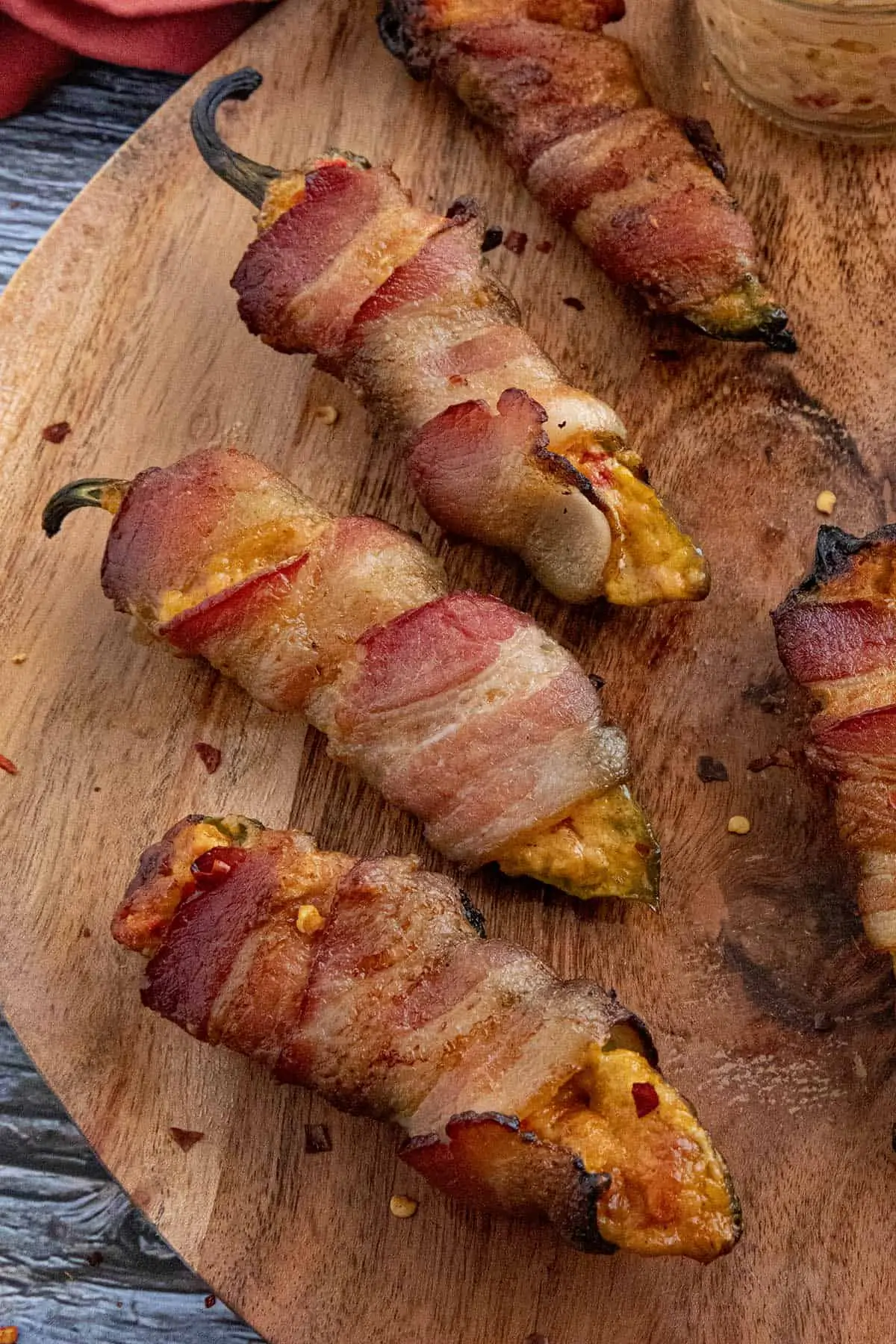 Three Pimento Cheese Jalapeno Poppers, ready to serve