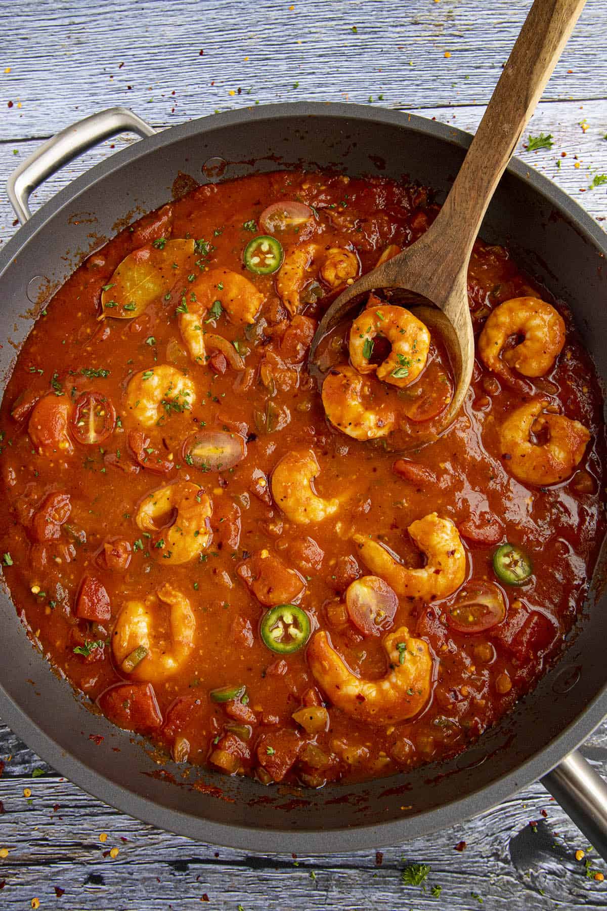 Serving Shrimp Creole from the pan