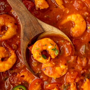 Shrimp Creole on a spoon, ready to serve