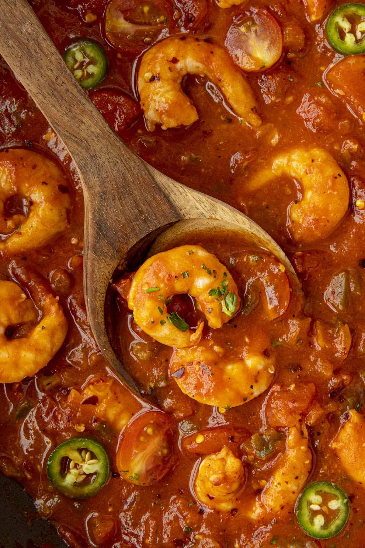 Shrimp Creole on a spoon, ready to serve