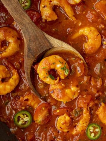 Shrimp Creole on a spoon, ready to serve