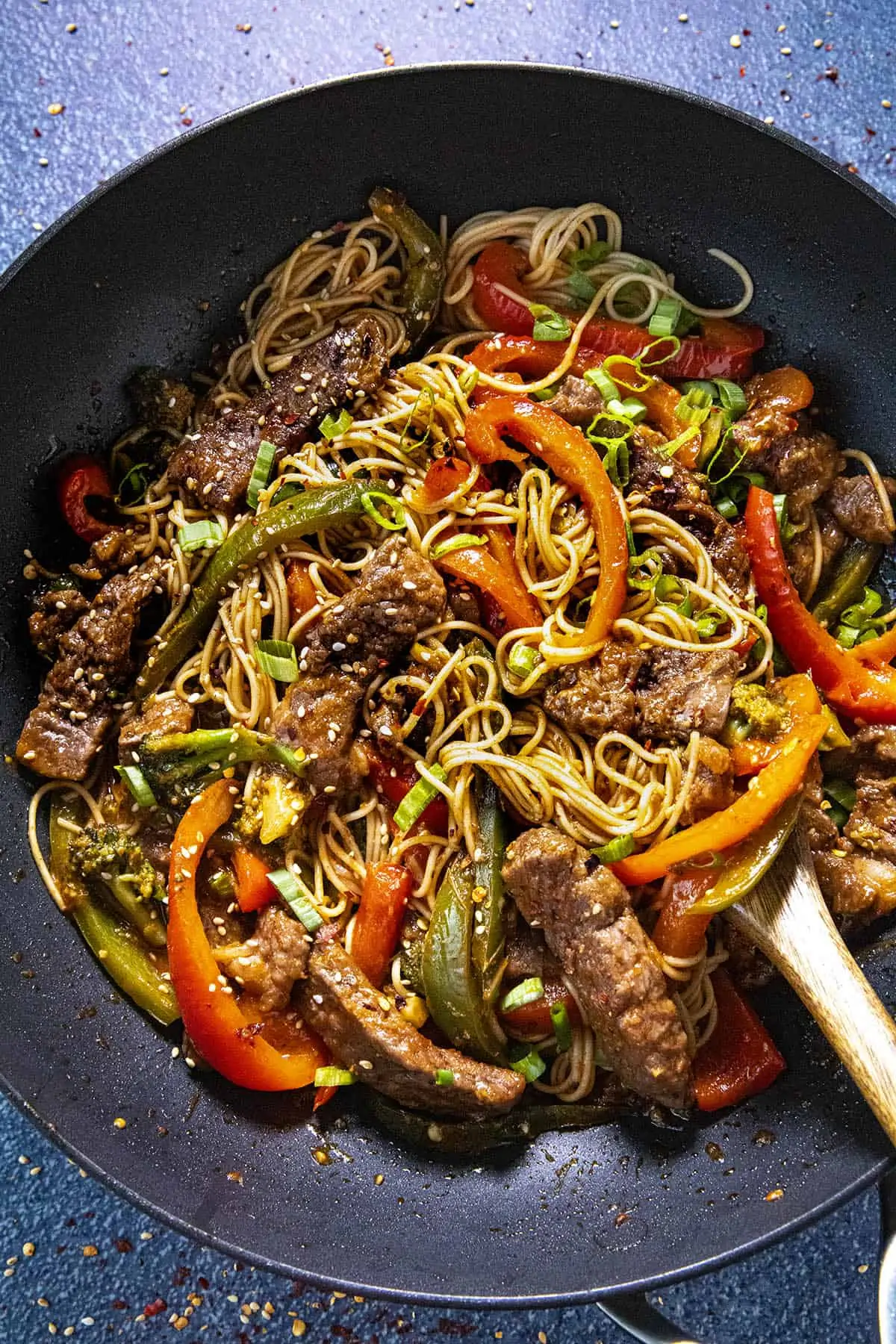 Beef Stir Fry served in a skillet.