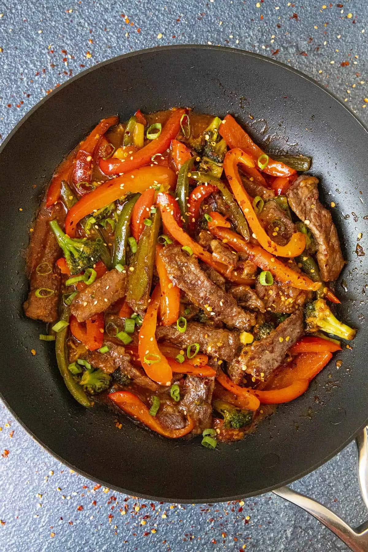 Spicy Beef Stir Fry in a pan.