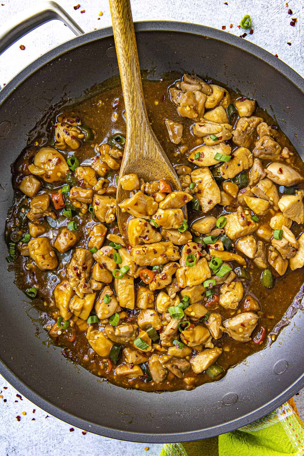 Bourbon chicken in a hot pan