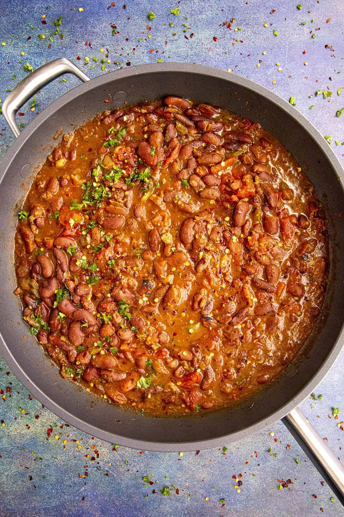 Hot Charro Beans in a pan