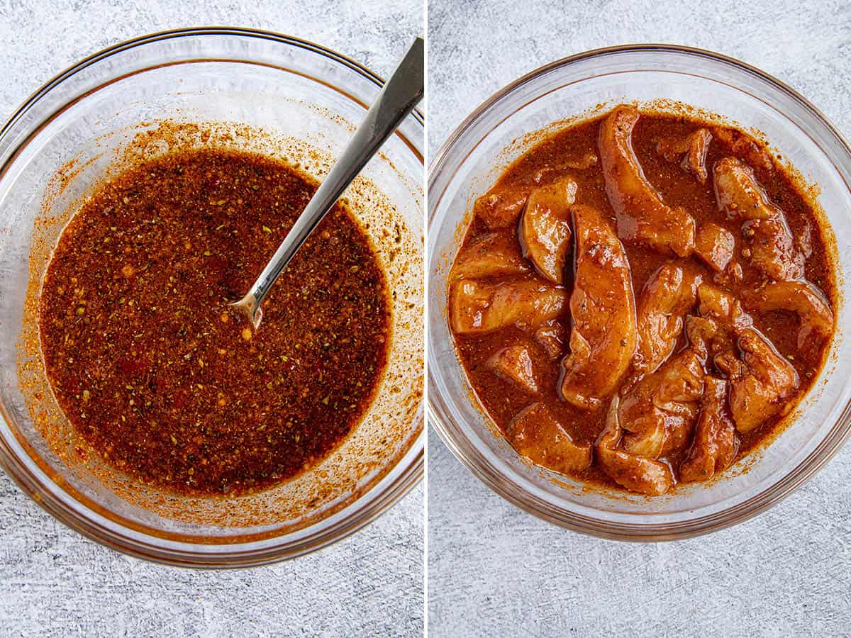 Marinated chicken for making chicken fajitas
