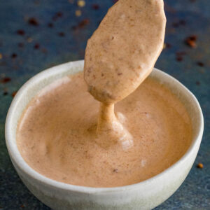 Creamy Chipotle Mayo dripping from a spoon