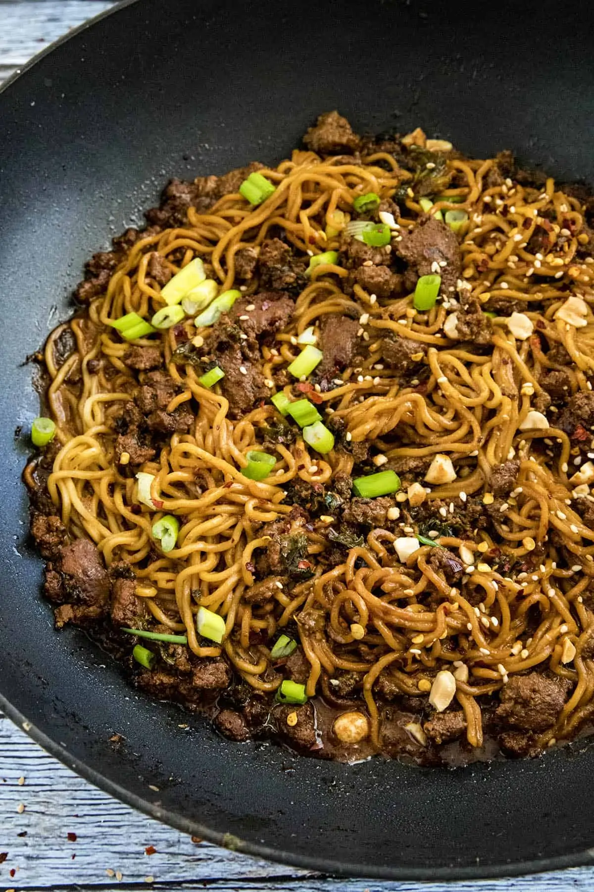 Dan Dan Noodles in a pan
