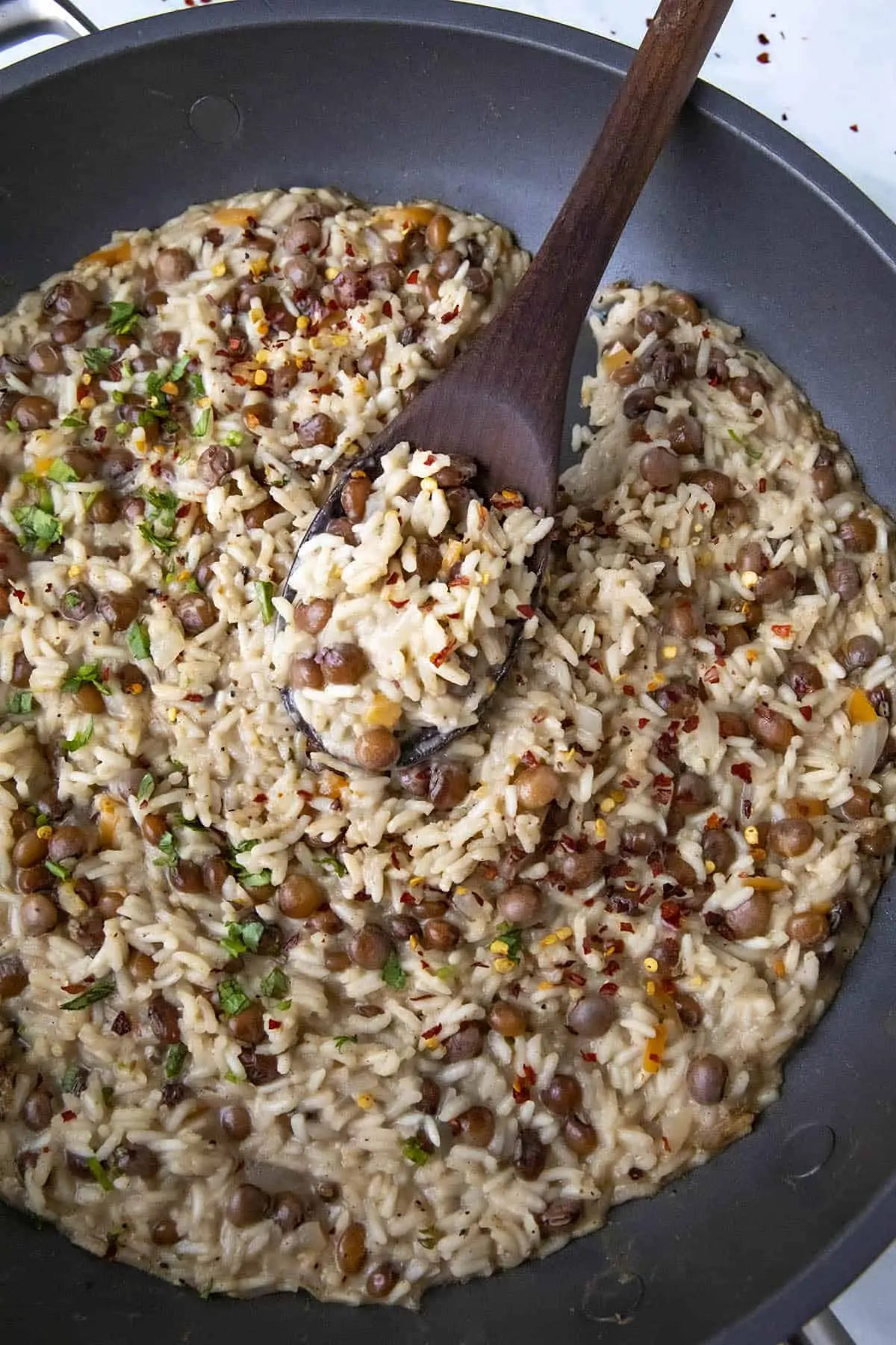 Serving Jamaican Rice and Peas from the pan