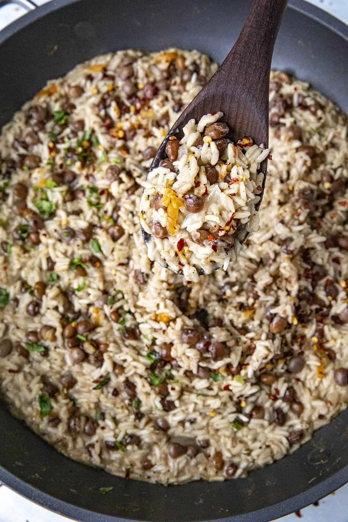 Jamaican Rice and Peas on a spoon