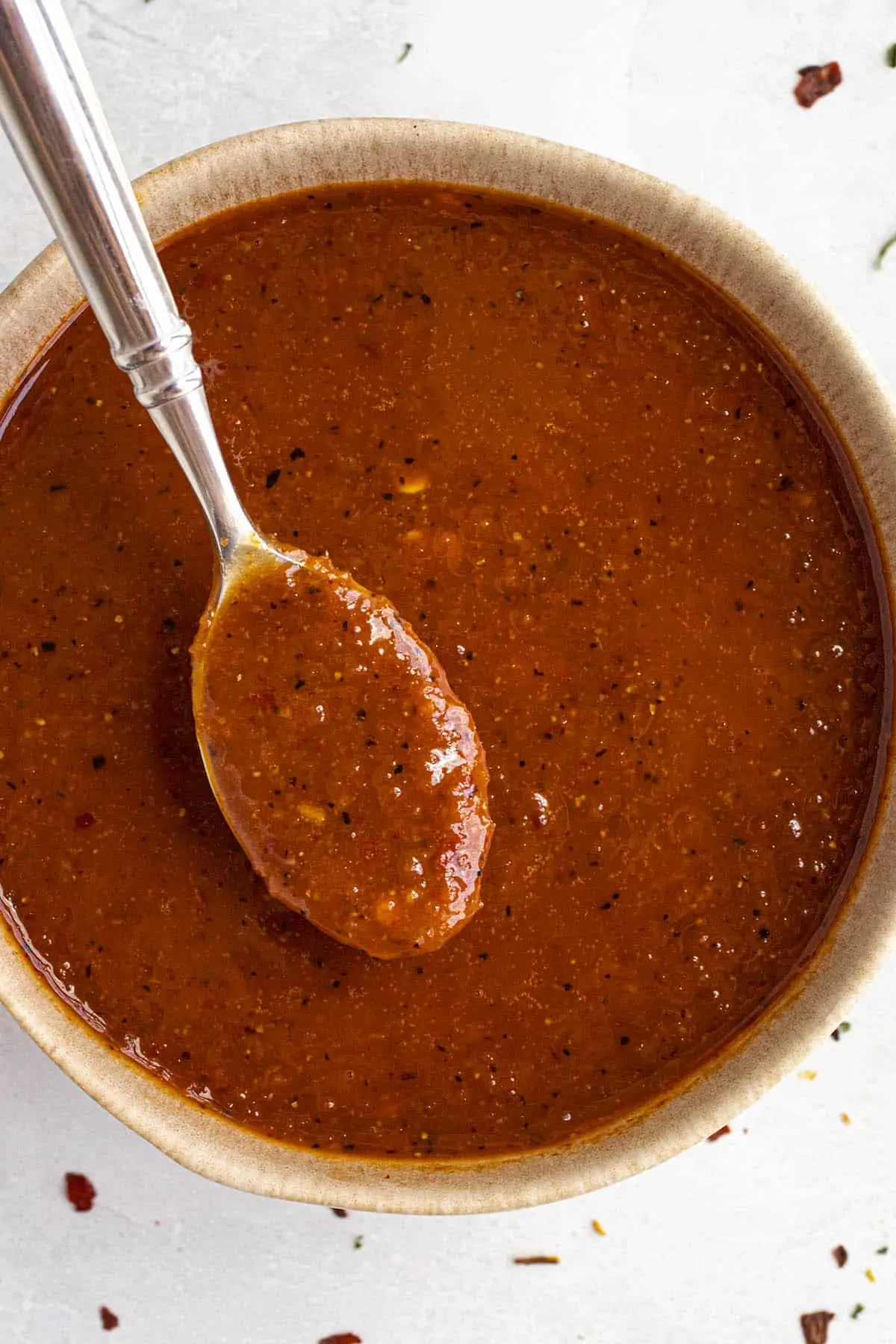 Korean BBQ Sauce in a bowl, on a spoon