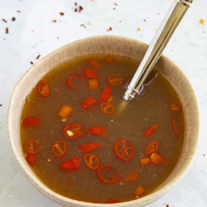 Nuoc Cham served in a bowl.