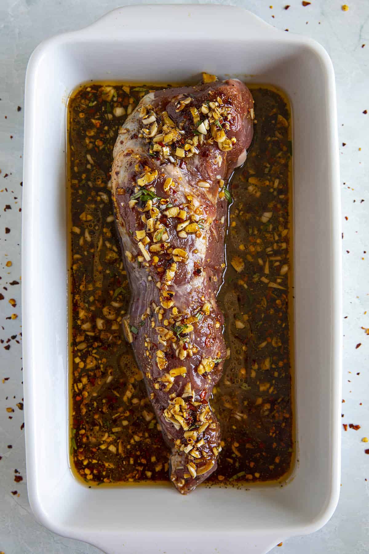 Pork Tenderloin marinating in a dish