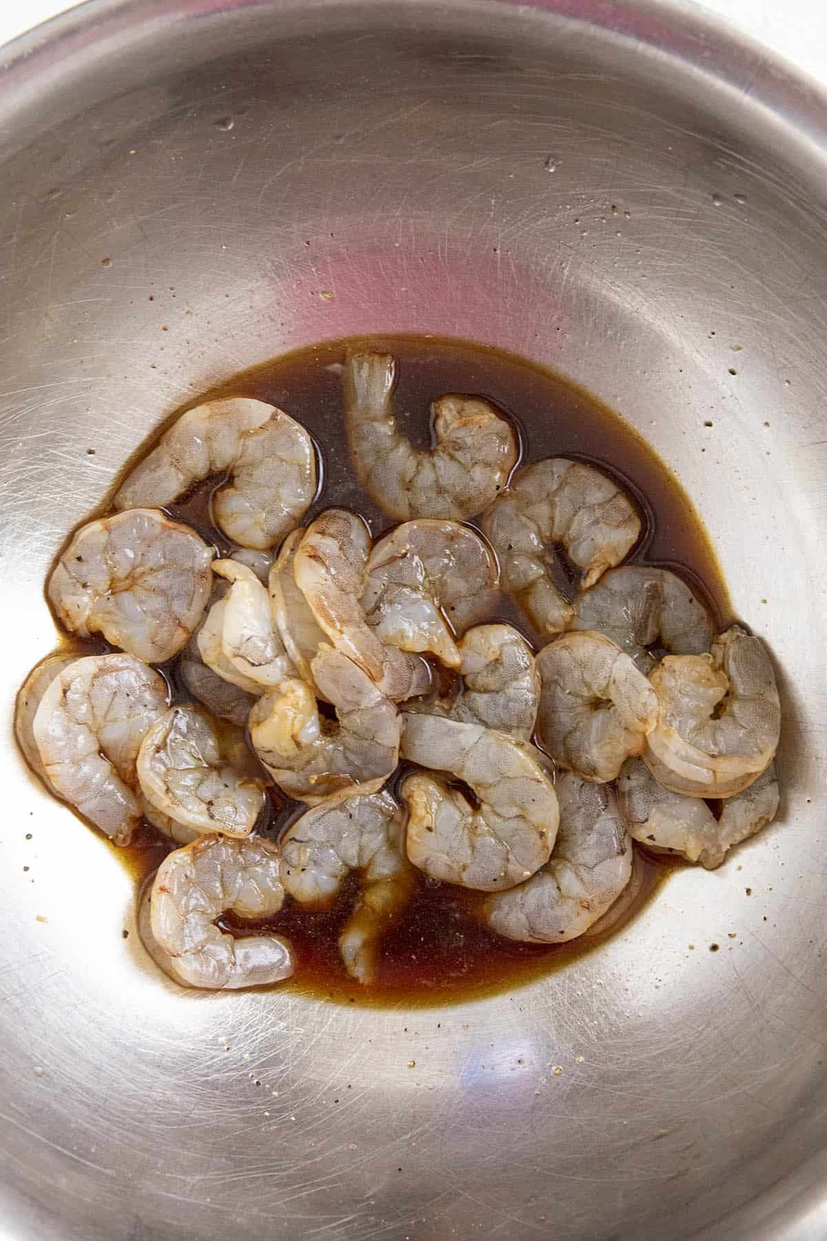 Marinating the shrimp to make Szechuan Shrimp