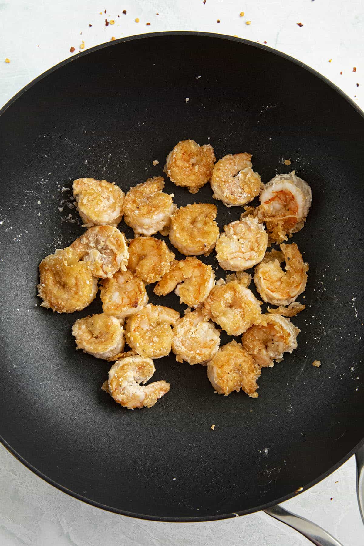 Cooking the shrimp in a hot pan