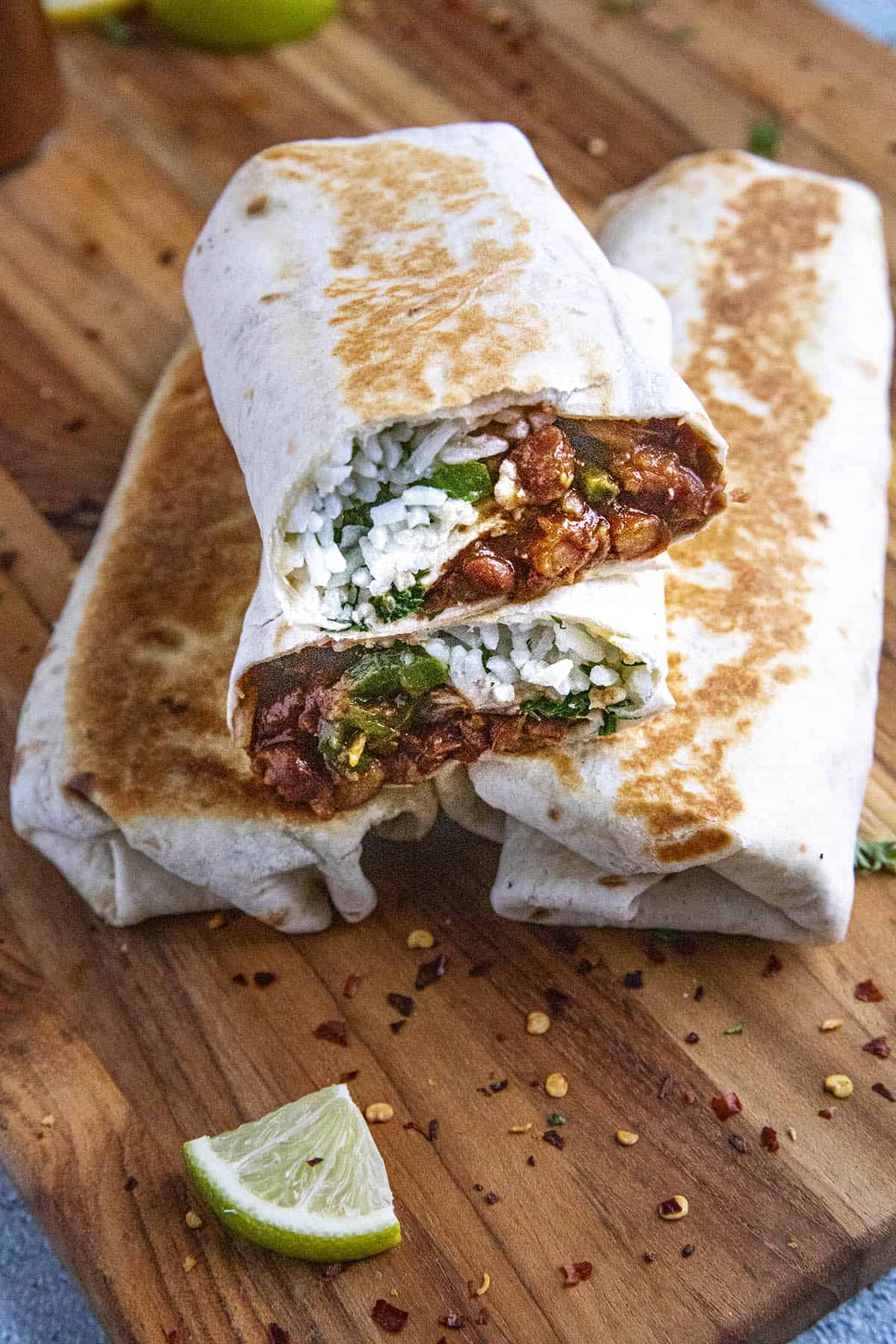 3 bean burritos, ready to serve.