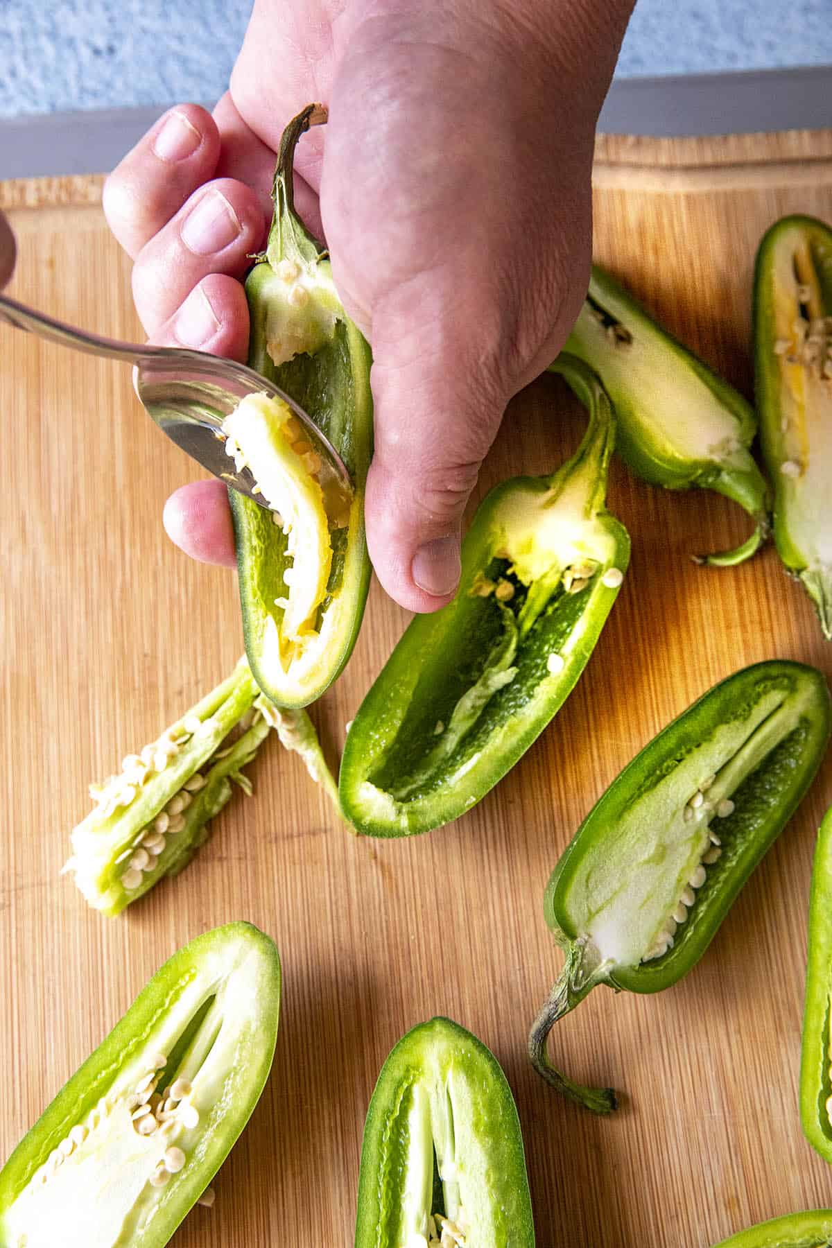 Mike coring jalapeno peppers