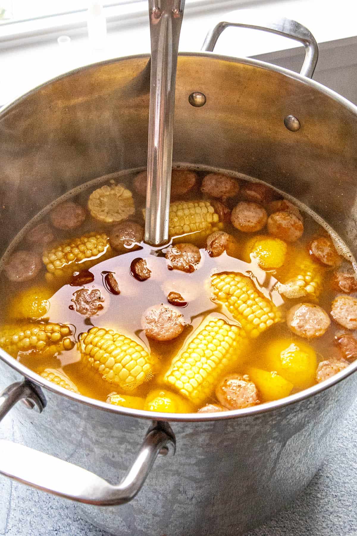 Serving up a big pot of Low Country Boil